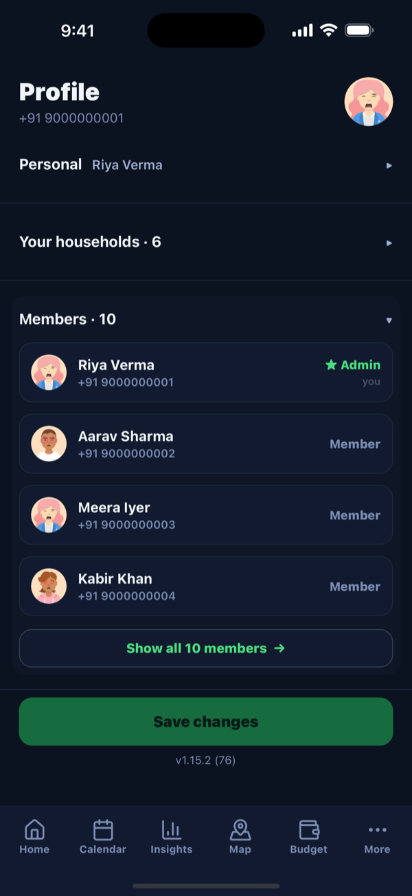 Members — add people and set roles for each Space